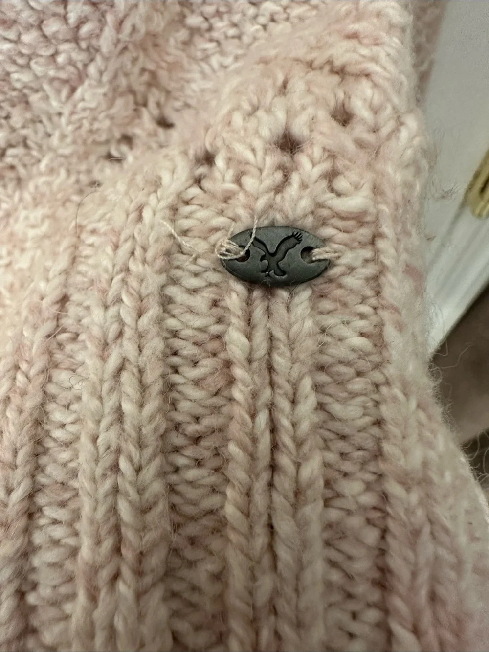 American Eagle Outfitters Blush Pink Open-Knit Diamond Crewneck Sweater